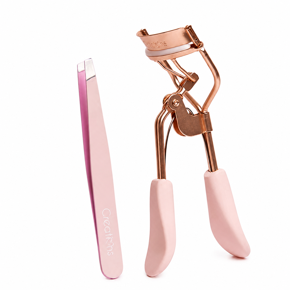Beauty Creations Light Pink Eyelash Curler and Tweezer Set
